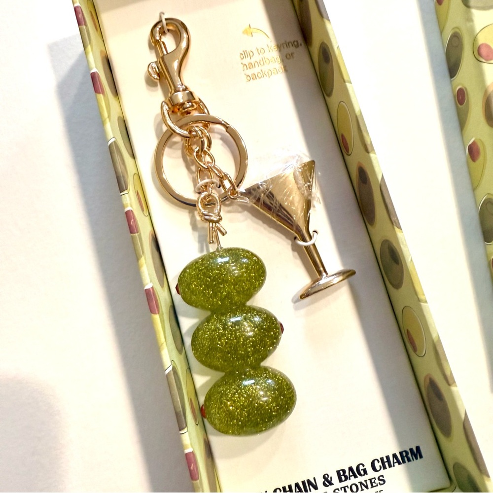 NWT Piper K Sparkly Olive & Martini Glass Key Chain Bag Charm Gift